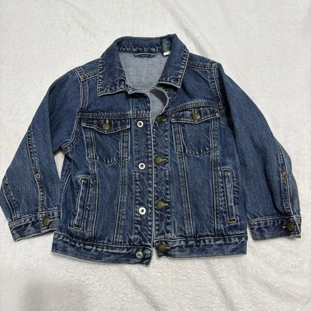 Kids Size 5 Vintage Oshkosh B'gosh Brass Clover Buttons Denim Jacket 100% Cotton